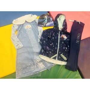 Girls Size 7 Disney Frozen II Outfit, Hoodie, Beanie, PJ Dress Anna Elsa bundle